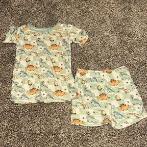 Dinosaur Print Kids Pajamas - Green and Orange